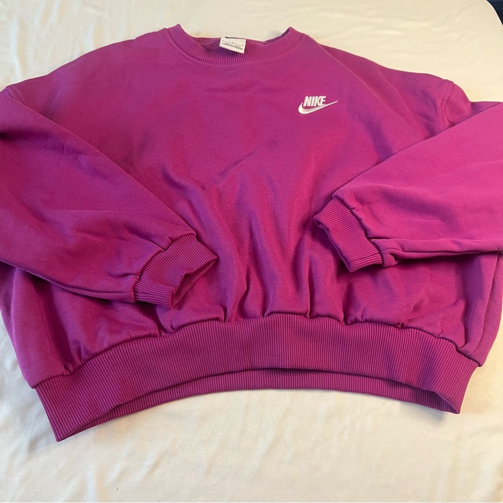 Nike Kids Girls Large Pink Club Fleece Oversized Crew Neck Cropped Sweatshirt
